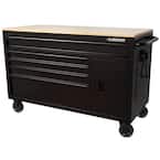 56 in. W x 25 in. D Standard Duty  5-Drawer 1-Door Mobile Workbench Tool Chest with Solid Wood Top in Gloss Black