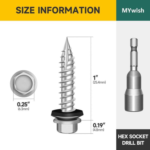 #10 x 1 in. Zinc Plated Hex Head Self Drilling Metal Roofing Screws with EPDM Rubber Washer (300-Piece/Case)