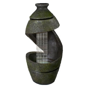 31 in. Green and Gray Mossy Outdoor Garden Water Fountain