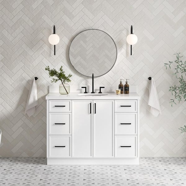 ARIEL Kelly 49 in. W x 22 in. D x 36 in. H Single Sink Bath Vanity in White with Pure White Quartz Top