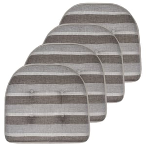 Bradford Stripe U-Shape Memory Foam 17 in.x16 in. Non-Slip Back, Chair Cushion (4-Pack) Silver/Brown
