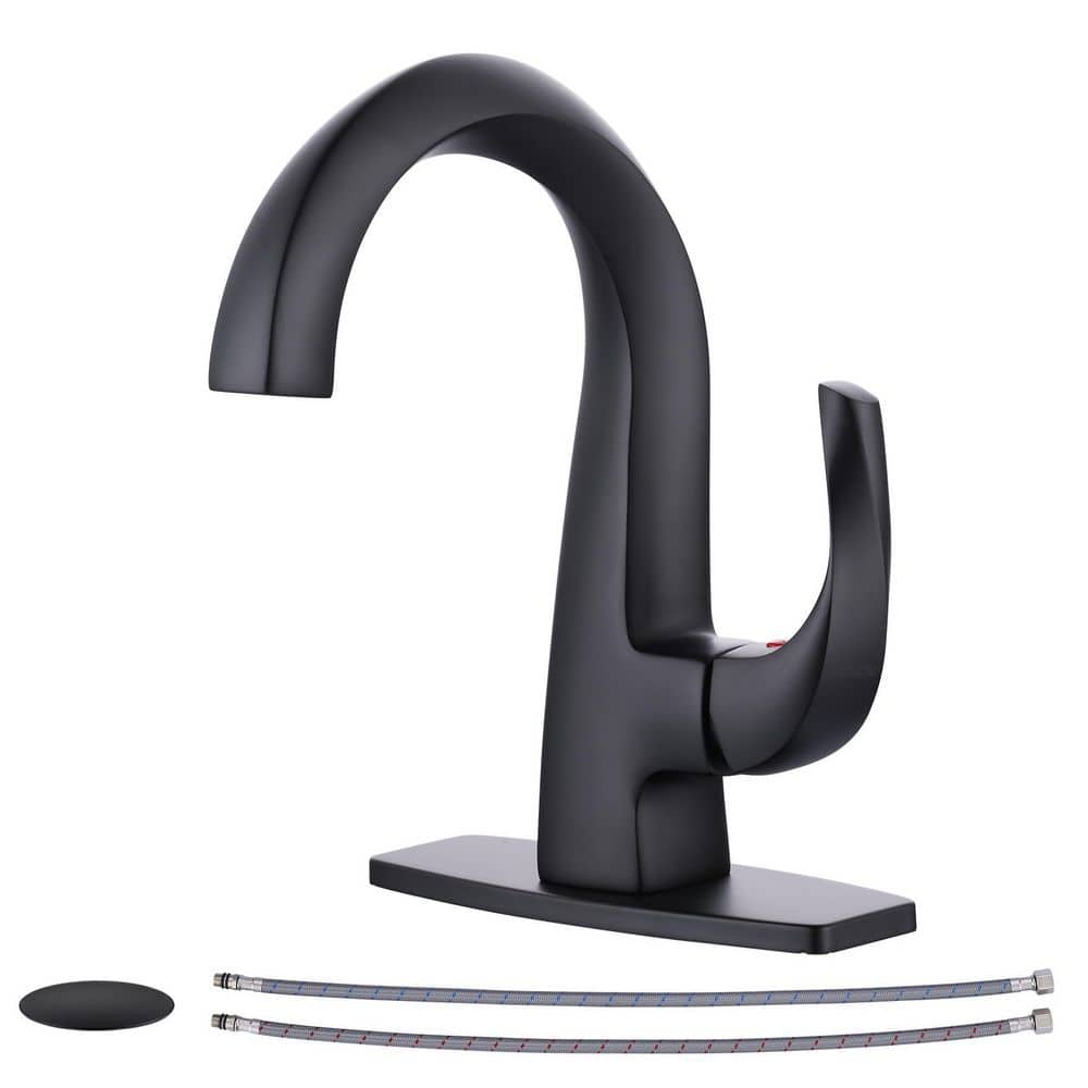 Single Handle Single Hole Bathroom Faucet with Pop-Up Drain and Deck Plate Included in Matte Black price history on PriceWatchPro
