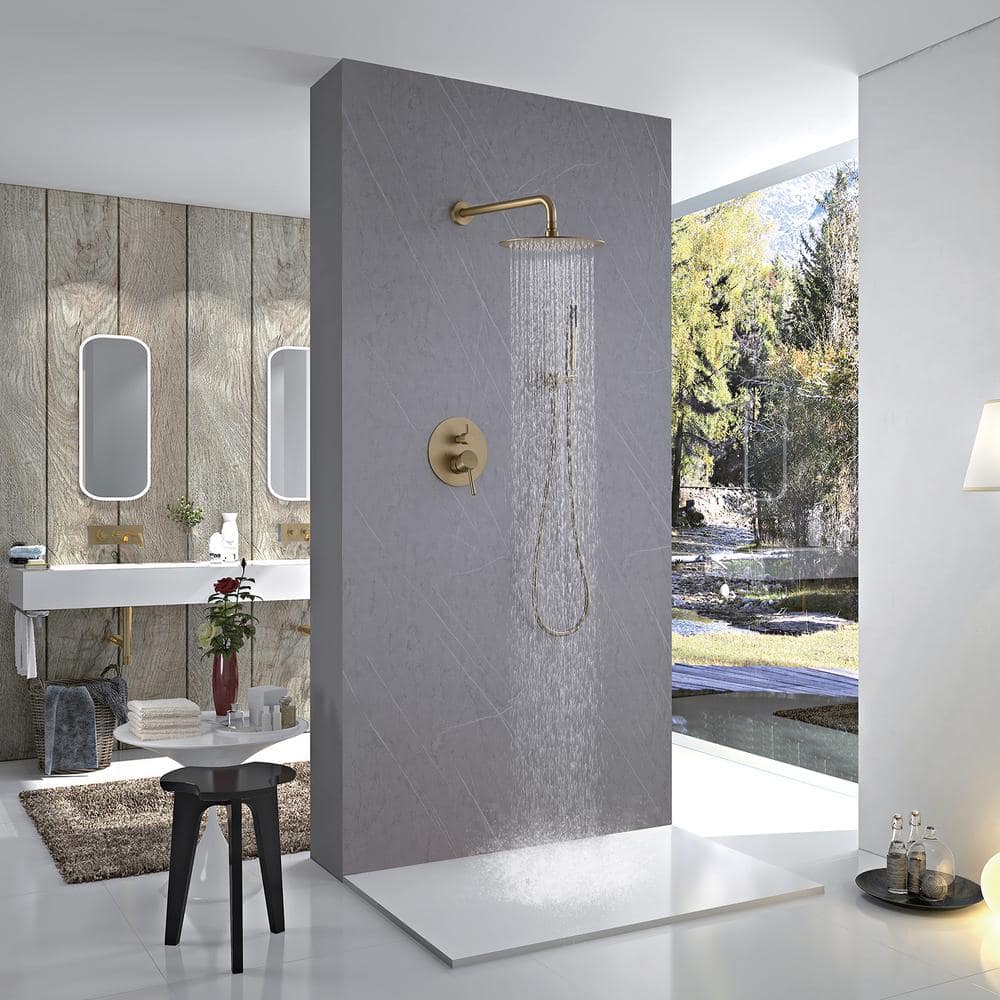 Brushed Gold Stainless Steel Rain Shower Faucet with Handheld Combo