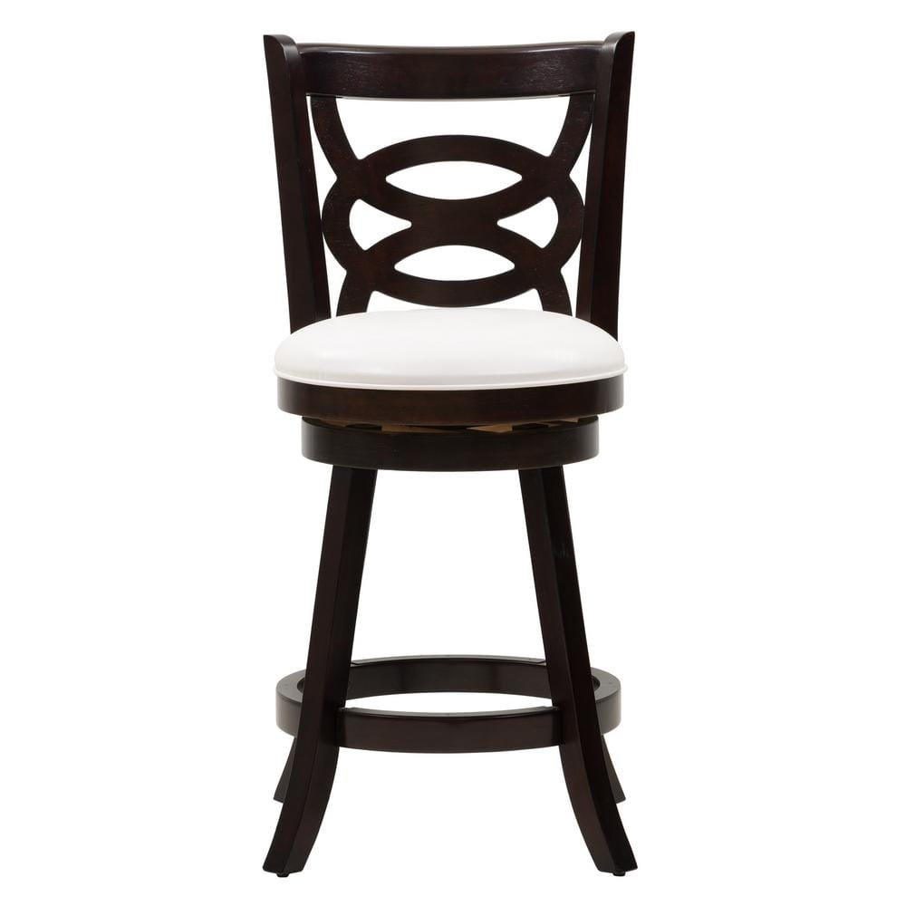 Elegant Woodgrove High Back Swivel Barstool Set, Cappuccino and White