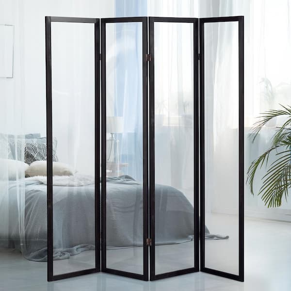 Oriental Furniture 6 ft. Tall Clear Plastic Partition Black 4 Panel SH6PLASBLK4P The Home Depot