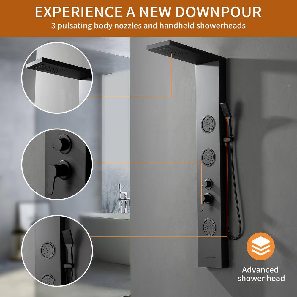 Matte Black 52'' Shower Panel System with Rainfall Shower Head