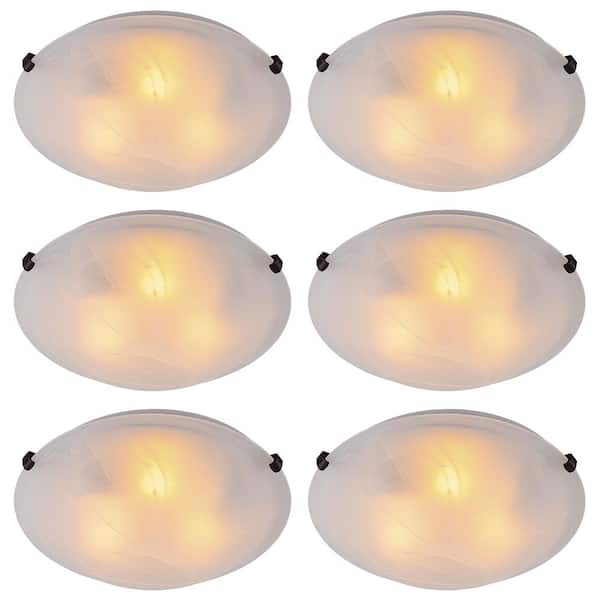 12 in. 2-Light Bronze Flush Mount Ceiling Light with Alabaster Glass and No Bulbs Included (6-Pack)