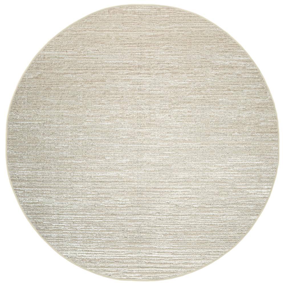 Davide 1228 Transitional Striated Beige 8 ft. x 8 ft. Round Area Rug