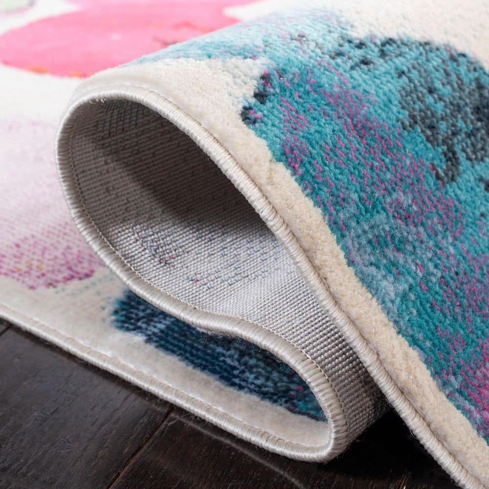 Lillian 8' x 10' Light Blue and Rose Synthetic Area Rug