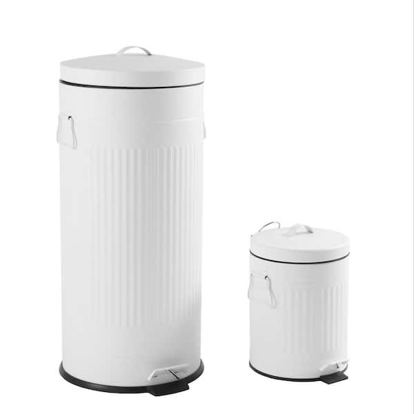 Theo Retro 8-Gal. Step Trash Can with Soft-Close Lid and Free Mini Trash Can, Cotton White