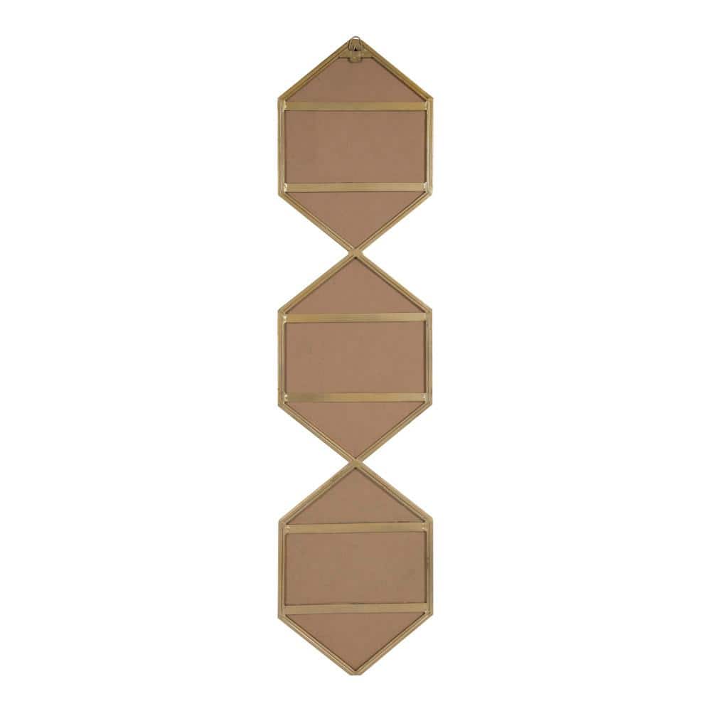 Roycen Gold Hexagon Trio Narrow Wall Mirror 10"x42"