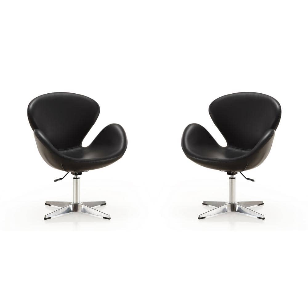 Raspberry Black Faux Leather Swivel Accent Chair Set