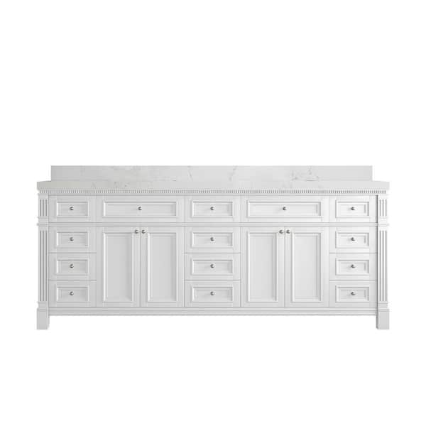 Willow Collections Paris 84 in. W x 22 in. D x 36 in. H Double Sink Bath Vanity in White with 2 in. Empira White qt. Top
