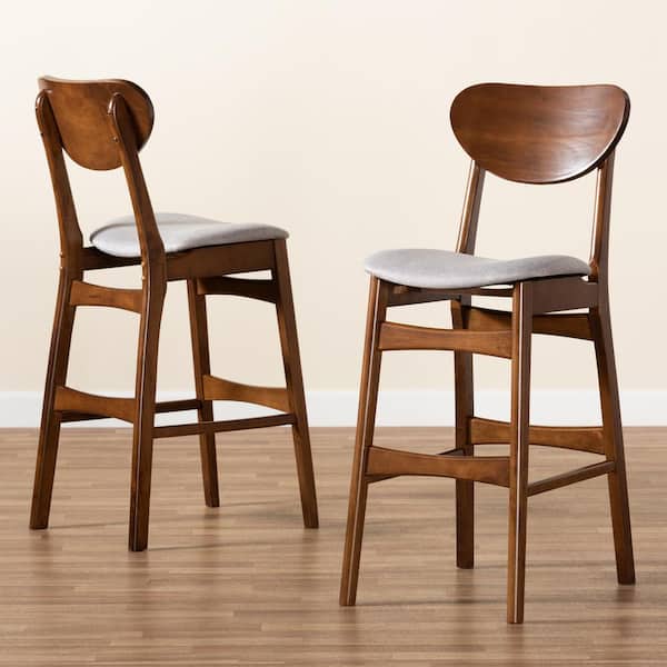 Katya 44.1 in. Grey and Walnut Brown Low Back Wood Bar Height Bar Stool (Set of 2)