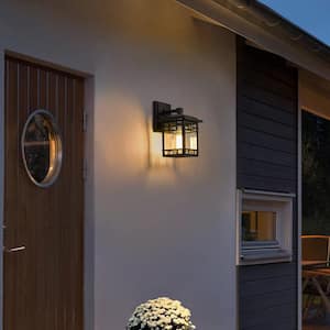 Classic 1-Light Black Hardwired Outdoor Wall Lantern Light Sconce 1-Pack