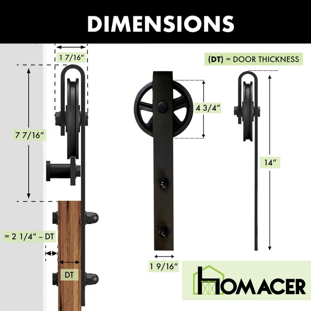 Rustic Black Double Sliding Barn Door Hardware Kit with Spoke Wheel Design