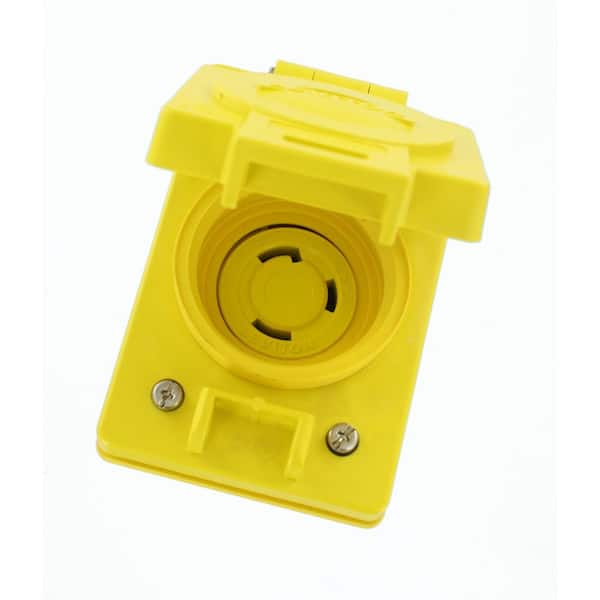 30 Amp 125-Volt Wetguard Flush Mounting Locking Grounding Outlet with Cover, Yellow 69W47