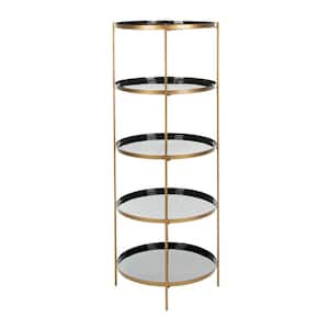 53 in. Black/Brass Metal 5-shelf Etagere Bookcase with Open Back