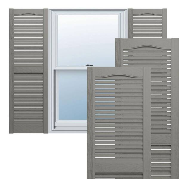 Ekena Millwork 12 in. x 44 in. Lifetime Vinyl Custom Cathedral Top Center Mullion Open Louvered Shutters Pair Clay
