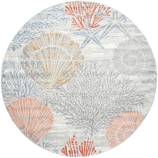 Pompeii Multicolor 5 ft. x 5 ft. Nature-inspired Contemporary Round Area Rug