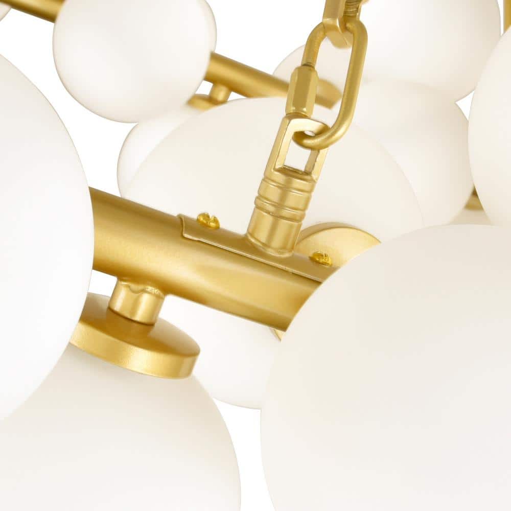 Arya 39" White and Gold Metal Chandelier with Frosted Glass