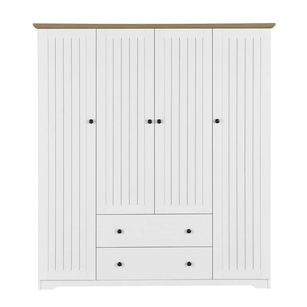 Brown Wood 60.6 in. 4 Door Wardrobe Armoire Closet with 2 Drawers - thumbnail 4