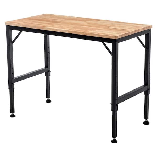 Tileon Rectangular Metal Outdoor Side Table with Rubber Pads, Heavy-Duty Adjustable Workbench for Garage, 2000 lbs. Black