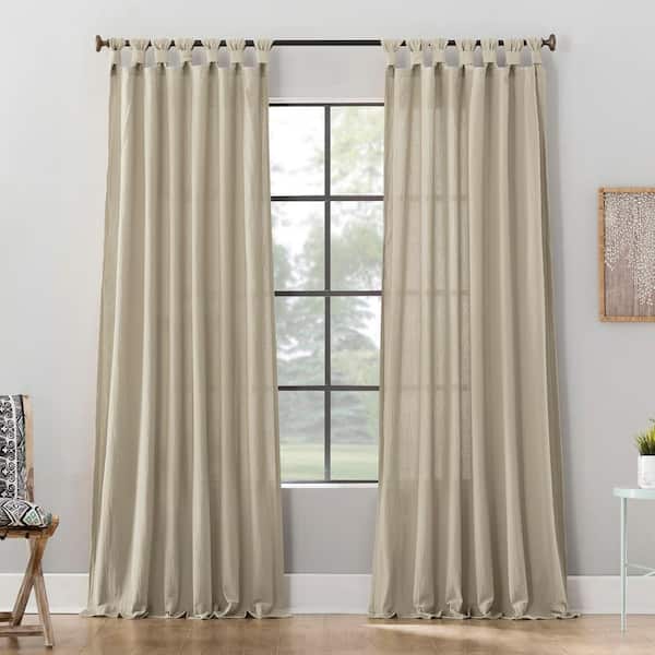 Sarro Washed Cotton Oatmeal Cotton 52 in. W x 63 in. L Tab Top Light Filtering Curtain (Single Panel)