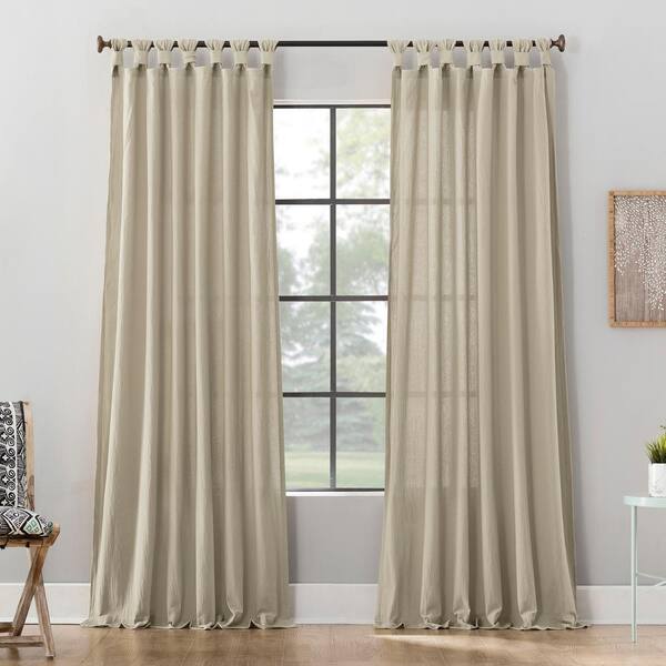 Sun Zero Sarro Washed Cotton Oatmeal Cotton 52 in. W x 95 in. L Tab Top Light Filtering Curtain (Single Panel)