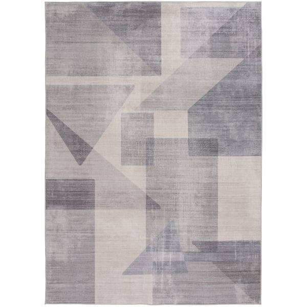 3 ft. x 4 ft. Gray/Off White Abstract Block Washable Scatter