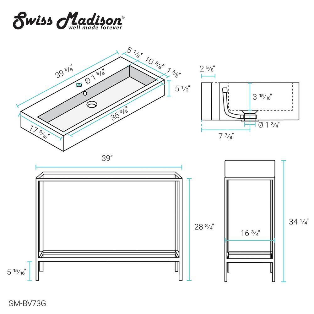 Pierre 40'' Gold Metal Frame Open Shelf Bathroom Vanity