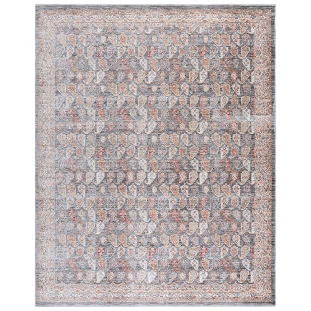 SAFAVIEH Paisley 2 ft. x 4 ft. Dark Gray/Rust Abstract Border Area