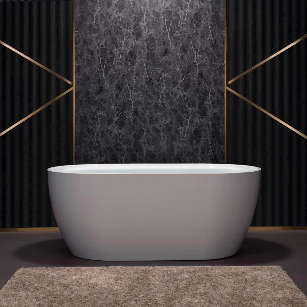 59'' White Freestanding Oval Acrylic Soaking Bathtub