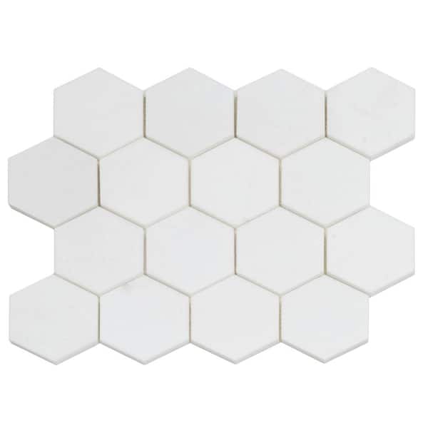 Nubes 10 in. x 12 in. Honed Snow White Thassos Marble Mosaic Hexagon Wall and Floor Tile (4.46 sq. ft./case) 5-Pack