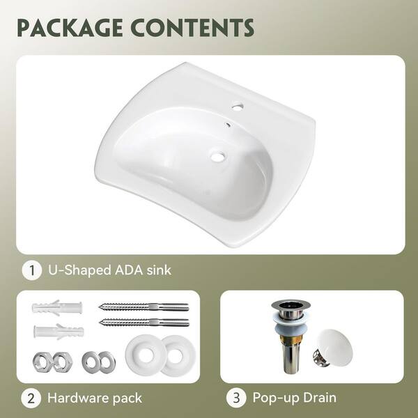 Zeafive 24 in. ADA Compliant Ceramic Sink Wall-Hung Accessible