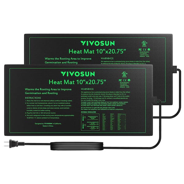 VIVOSUN 10 in. x 20.75 in. Durable Waterproof Seedling Heat Mat (2-Pack)
