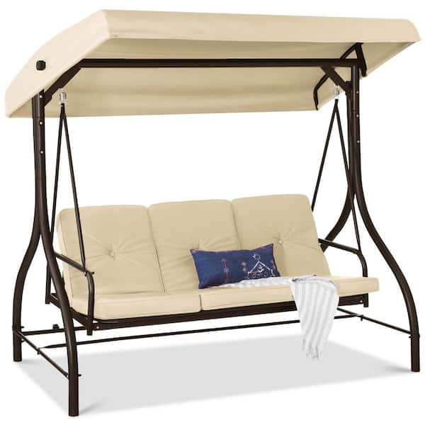 Best Choice Products 3-Person Metal Patio Swing with Ivory Cushions