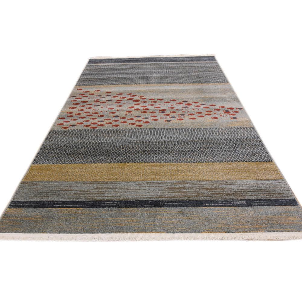 Blue and Beige Striped Synthetic 5' x 8' Area Rug
