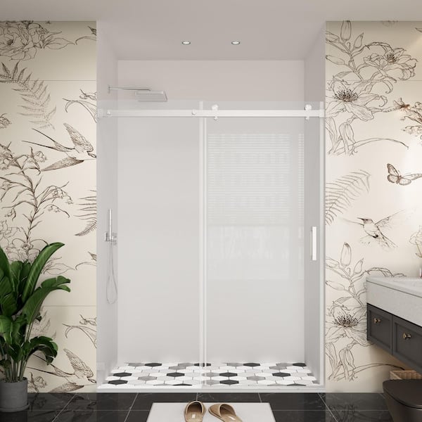 YINVANI 60 in. W x 79 in. H Single Sliding Frameless Soft-Closing Bypass Shower Door in Brushed Nickel with 3/8 in. Clear Glass