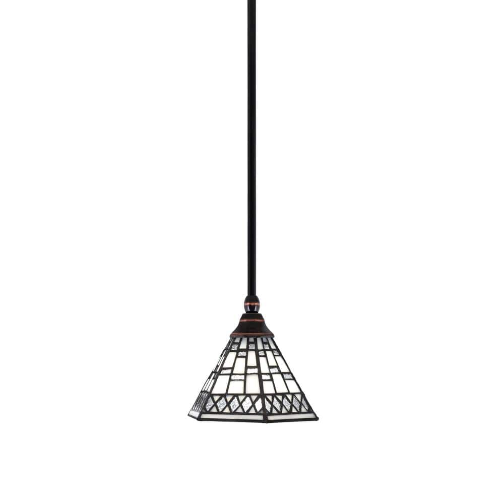 Sparta 100-Watt 1-Light Black Copper Mini Pendant Light with Pewter Art Gla