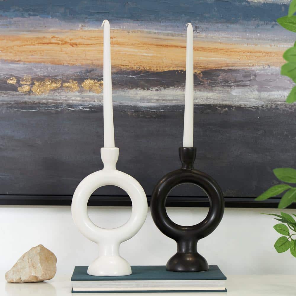 Modern Black and White Ceramic Circular Candlestick Set