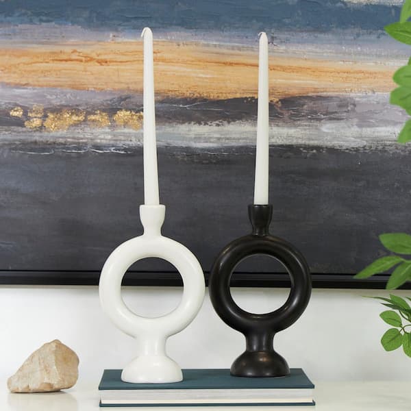 CosmoLiving by Cosmopolitan Black Ceramic Geometric Ring Candle Holder (Set of 2)