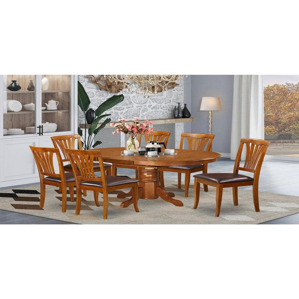 Saddle Brown Oval Wood Dining Table with 6 Chairs