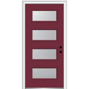 32 in. x 80 in. Celeste Left-Hand Inswing 4-Lite Frosted Glass Painted Steel Prehung Front Door on 4-9/16 in. Frame