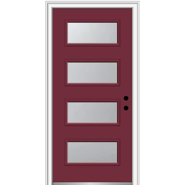 MMI DOOR 32 in. x 80 in. Celeste Left-Hand Inswing 4-Lite Frosted Glass Painted Steel Prehung Front Door on 4-9/16 in. Frame