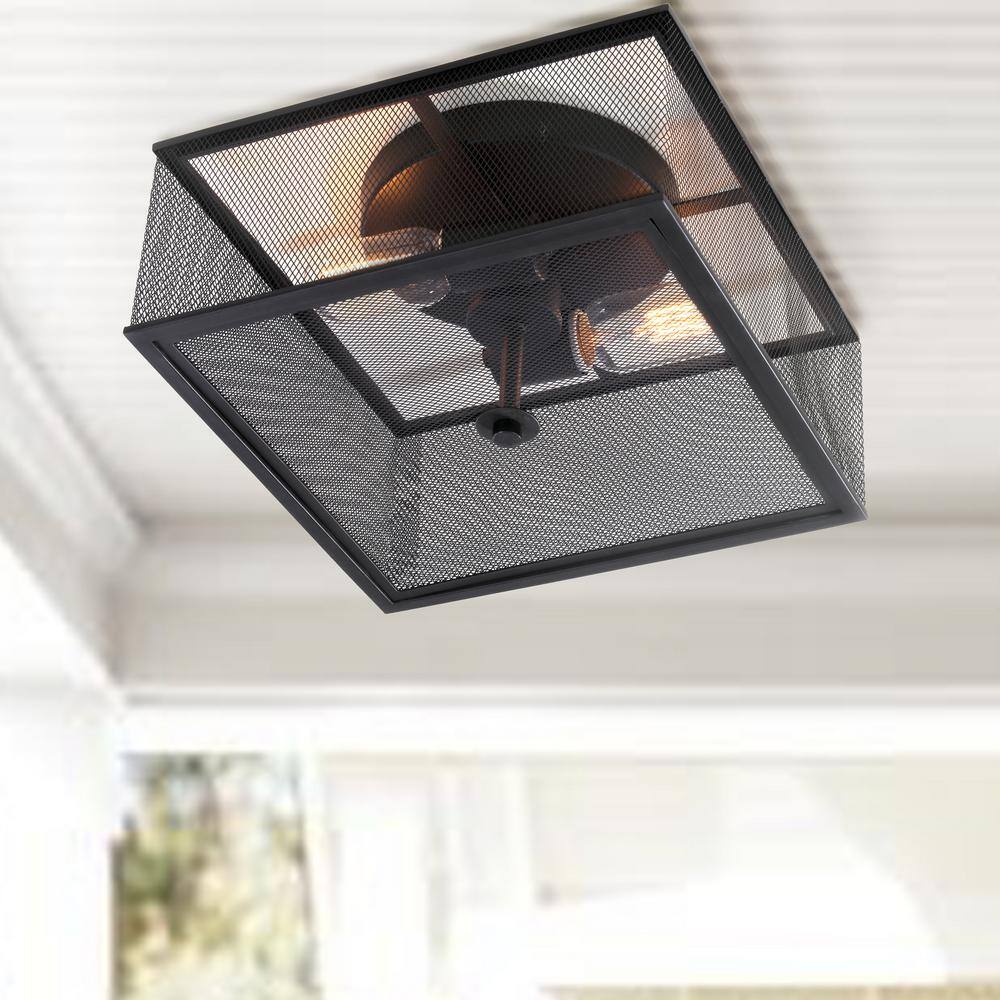 Modern Industrial Chic Black Metal Mesh Flush Mount Light