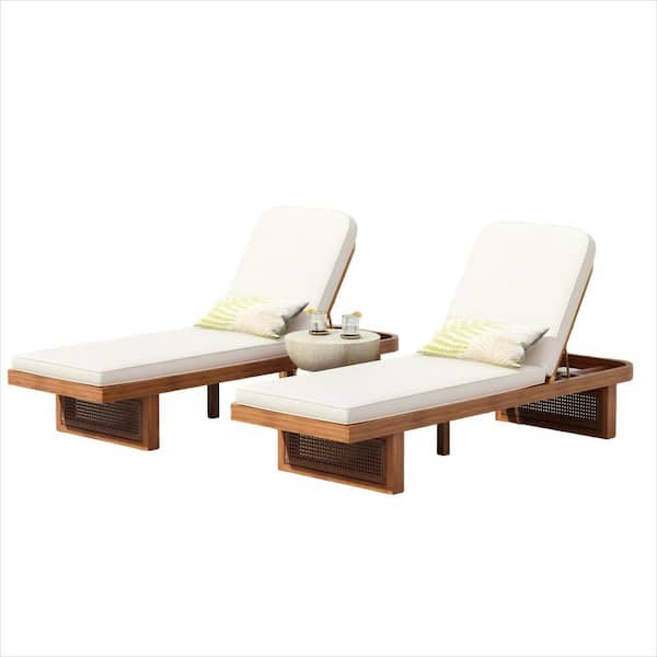 Acacia Wood Outdoor Day Bed with White Cushions (2-Pack)
