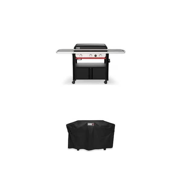 Slate Griddle 3-Burner Liquid Propane Gas 30 in. Flat Top Grill in Black with Thermometer with Grill Cover Combo