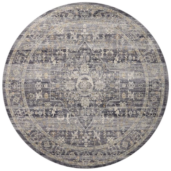 Jean Stoffer Katherine Midnight / Tobacco 5 ft. 3 in. x 5 ft. 3 in. Round Traditional Accent Rug