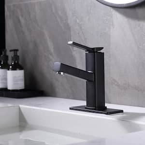 Pull Out Sprayer Single Handle Single Hole Bathroom Faucet with Deckplate and Supply Line Inlcuded in Matte Black